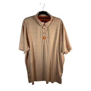 Bogey Bros Mens 3XL Peach Fruit Print Golf Polo Shirt Orange White Performance